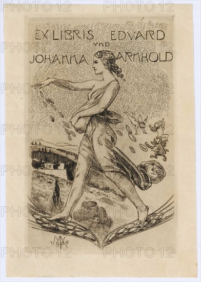 Ex Libris Eduard and Johanna Arnhold, 1906, etching on imitation Japanese paper, sheet: 12.2 x 8.4 cm |, Plate: 10.4 x 6.5 cm, in the plate u., l, ., monogrammed and dated: MK, 1906, Max Klinger, Leipzig 1857–1920 Grossjena bei Naumburg