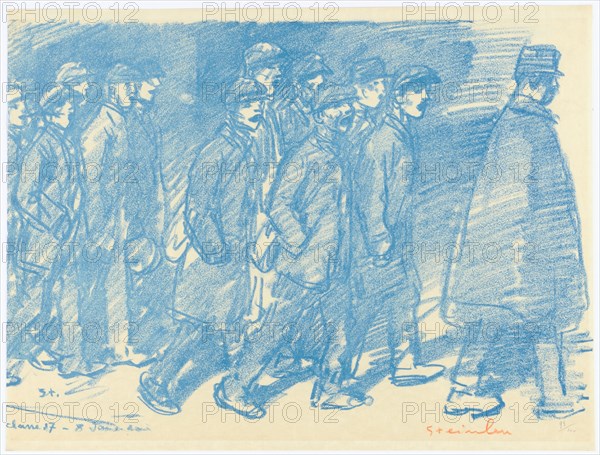 Without title, lithograph in blue, 99/100, sheet: 28.3 x 37.4 cm, U. r., signed in red pencil: Steinlen, r., next numbered in pencil and limited: 99/100, Théophile Alexandre Steinlen, Lausanne 1859–1923 Paris