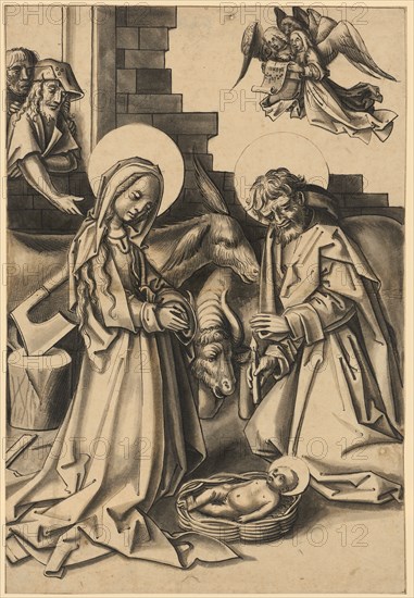 Adoration of the Child, c. 1500, pen and brush in black, gray-brown washed, page: 37.5 x 25.6 cm, unsigned, Hans Holbein d. Ä., (Werkstatt / workshop), Augsburg um 1460/65–1524