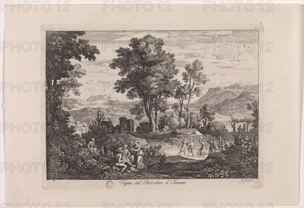 Vigna del Belvedere d'Olevano, 1810, etching, sheet: 20 x 29 cm |, Plate: 16.2 x 21.8 cm, in the plate o. R., designated: 3, M. and., inscribed: Vigna del Belvedere d'Olevano, u.r., signed: Koch fece., Joseph Anton Koch, Obergiblen bei Elbigenalp (Lechtal) 1768–1839 Rom