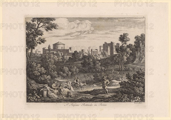 S. Stefano Rotondo in Roma, 1810, etching, sheet: 20 x 28.7 cm |, Plate: 16.4 x 21.4 cm, in the plate o. R., designated: 4, M. and., Inscribed: S. Stefano Rotono in Roma, u, ., r., designated: cook fece., Joseph Anton Koch, Obergiblen bei Elbigenalp (Lechtal) 1768–1839 Rom