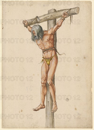 Thief on the Cross (to the left), feather in black, watercolored, on thin, fine-pinned paper, sheet: 30.9 x 22 cm, unmarked, Albrecht Dürer, (Kopie nach / copy after), Nürnberg 1471–1528 Nürnberg