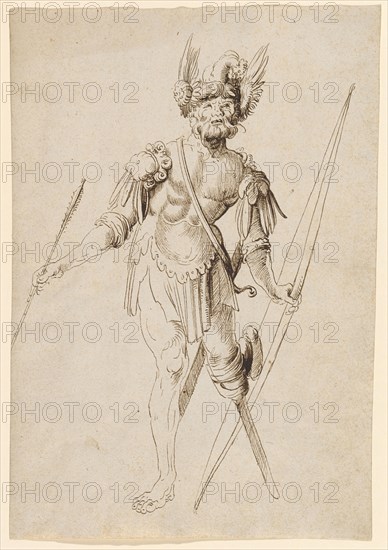 Fancy Male Figure with Stilted Leg (Cuckold), 1st Half of the 16th Century, Feather in Brown, Leaf: 25.4 x 17.5 cm, Unmarked, Anonym, Oberrhein (sog. Pseudo-Leu)