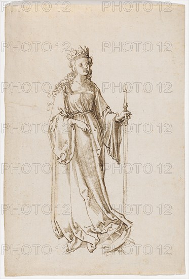 St. Catherine, 1st half of the 16th century, feather in brown, Journal: 216 x 144 mm, 146, Not marked, Anonym, Oberrhein (sog. Pseudo-Leu)
