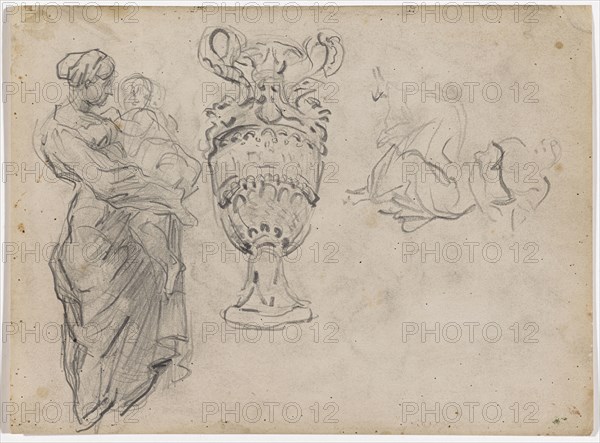Mother with child, pompous vase, female figure, 1866/71, pencil, verso: soft pencil, page: 17.8 x 23.9 cm, not marked, Paul Cézanne, Aix-en-Provence 1839–1906 Aix-en-Provence
