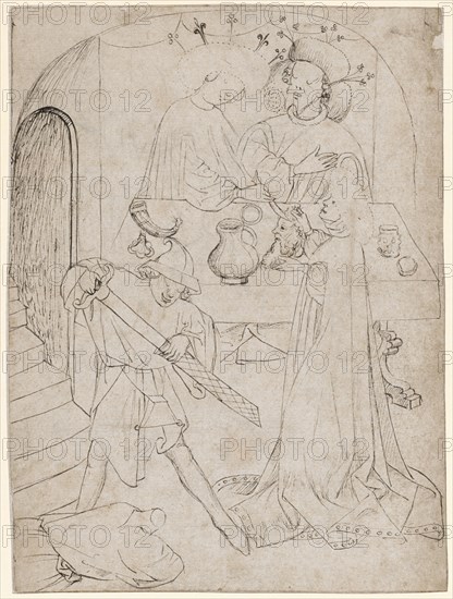 The beheading of John, Salome before Herod and Herodias, c. 1440/50, feather in gray-black, page: 22 x 16.4 cm, unmarked, Anonym, Österreich (?), um 1440/50