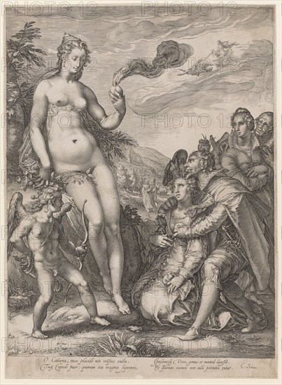 Cult of Venus, 1596, copperplate, plate: 44.6 x 32.2 cm |, Leaf: 45 x 32.5 cm, U. l., designated: HG., [lig.] Inue., J.S. sculp ., under the picture field: O Citherea, tuos placido nos respice vultu, Tuq [ue] Cupid puer: quorum vis magna supernos, Infernosq [ue] Deos, genus et mortale lacessit:, et quorum numen non ulla potentia vitat, u, ., r .: C. Already [a] eus., Jan Saenredam, Stecher, Zaandam 1565–1607 Assendelft, Hendrick Goltzius, Inventor, Mühlbrecht 1558–1617 Haarlem