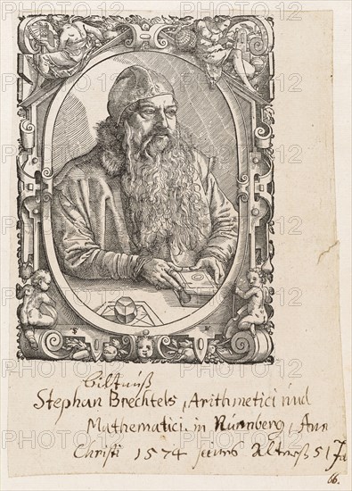 Portrait of Stephan Brechtl, 1574, woodcut, without headline and text, image: 16.9 x 12.7 cm |, Leaf: 23.1 x 16.7 cm, U. l., monogrammed in the frame: TS [lig.], u, ., r .: BI [lig., = Bernahrd Jobin], Tobias Stimmer, Schaffhausen 1539–1584 Strassburg, Bernhard Jobin, Formschneider, vor 1545 - 1593