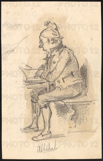 Sitting, reading man from the side, pencil, sheet: 14.5 x 9.4 cm, U. M. inscribed in pencil: Albthab [underlined], Paul Franz Otto, 1839–1927