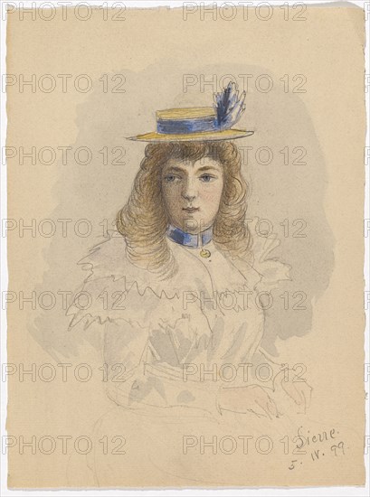 Woman with Hat from the Front, 1899, Pencil, Feather in Black, Watercolor, Sheet: 21.8 x 17 cm, U. r., inscribed and dated in pencil: Sierre, 5.IV.99., Paul Franz Otto, 1839–1927