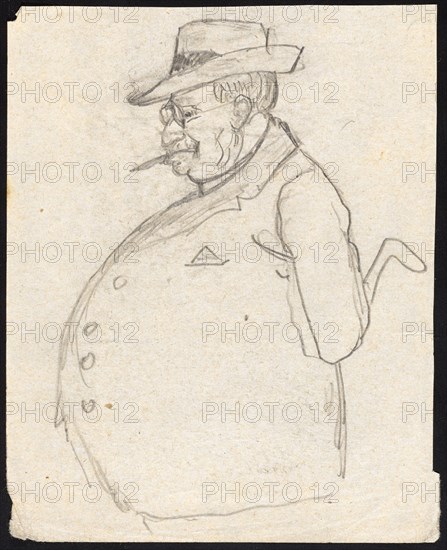 Man with glasses and cigar from the side, pencil, sheet: 12 x 9.5 cm, unsigned, Paul Franz Otto, 1839–1927