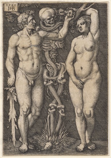 Adam and Eve, 1543, copperplate engraving, sheet: 8.3 x 5.7 cm, O. l., dated and monogrammed: 1543, HSB [lig.], Sebald Beham, Nürnberg 1500–1550 Frankfurt a.M.