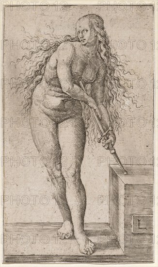 Lucretia, copperplate, leaf: 11.7 x 6.9 cm, U. r., designated: L, Lucas van Leyden, Leiden 1494 (?) –1533 Leiden