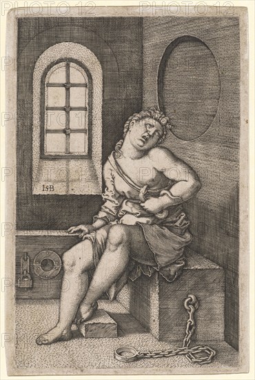 Suicide of Cleopatra, copperplate engraving, sheet: 11.7 x 7.7 cm, M. l., monogrammed: HSB [lig.], Sebald Beham, Nürnberg 1500–1550 Frankfurt a.M.