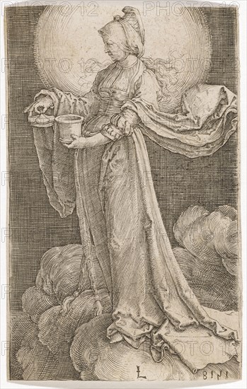 Mary Magdalene on the Clouds, 1518, copperplate engraving, 2nd condition, sheet: 11.9 x 7.6 cm, signed monogram: L, u, ., r., reversed dated: 1518, Lucas van Leyden, Leiden 1494 (?) –1533 Leiden