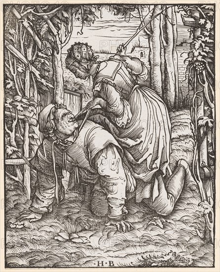 Aristotle and Phyllis, woodcut, folio: 11.9 x 9.5 cm, U. monogrammed: .H.B, Hans Burgkmair d. Ä., Augsburg 1473–1531 Augsburg