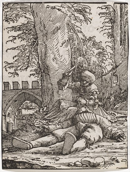 Jael kills Sisera, c. 1523, woodcut, sheet: 12.4 x 9.4 cm, U. l., monogrammed: AA [lig., barely visible in this print], Albrecht Altdorfer, um 1480–1538 Regensburg