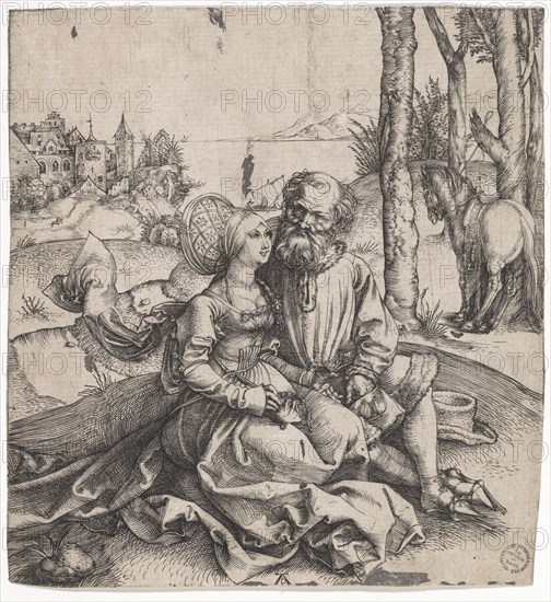 The Unequal Pair (The Love Request), c. 1495, copperplate engraving, sheet: 14.8 x 13.5 cm, U. M. monogrammed: AD, Albrecht Dürer, Nürnberg 1471–1528 Nürnberg