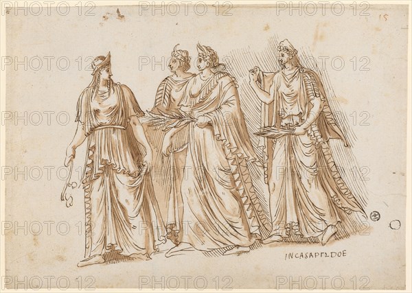 Part of the so-called Borghesian Twelve-God-Reliefs (today Louvre, Paris), 1541/47, feather in brown, red-brown washed, paper: 21.1 x 30 cm, U. r., designated: IN CASA PILDOE [?], u, ., r .: O, o. r., numbered with red chalk: 15, Frans Floris de Vriendt I., Antwerpen 1519/20–1570 Antwerpen