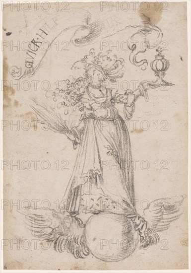 Fortuna, black chalk, sheet: 30.6 x 21.4 cm, O. inscribed in the bookmark: GLVICK HILF, MIR, Monogrammist HF (Hans Franck?), Montbovon um 1480–1522 Basel