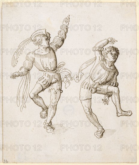 Two Morisco Dancers, Early 16th C., Feather in Brown, Leaf: 10.6 x 8.8 cm, Not Specified, Anonym, Oberrhein, Anfang 16. Jh.