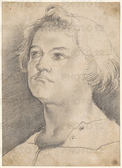 Half-length portrait of a young man, c. 1510, charcoal, partially wiped, sheet: 27.4 x 19.7 cm, unsigned, Anonym, Süddeutschland (Augsburg), 1. Hälfte 16. Jh., Hans Schäufelein, (Umkreis (?) / circle (?)), um 1480–1539/40 Nördlingen