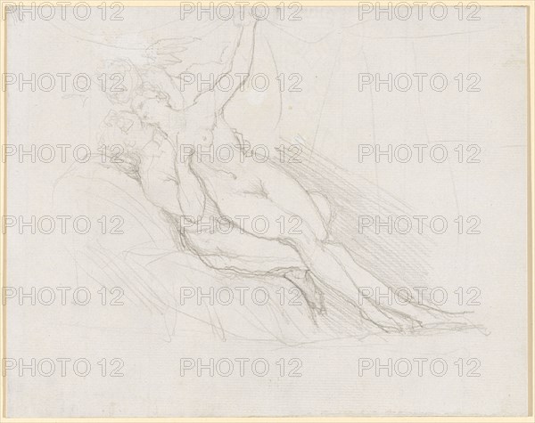 Loving couple, resting on a bed, pencil, mounted, Leaf: 18.2 x 23.1 cm, Not marked, Johann Heinrich Füssli, Zürich 1741–1825 Putney Hill b. London
