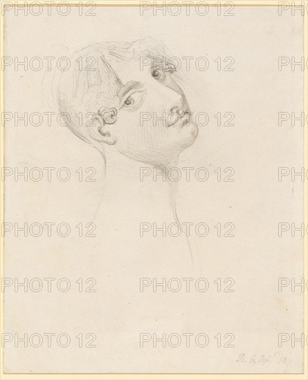 Woman's head, looking over the right shoulder, 1818, pencil, gray wash, mounted, leaf: 22.6 x 18.6 cm, U. r., inscribed and dated in pencil: R. G. [Ramsgate] Septr., 18, Johann Heinrich Füssli, Zürich 1741–1825 Putney Hill b. London
