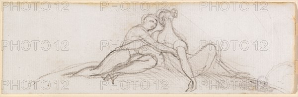 Lovers, chalk, verso: pencil, sheet: 5.9 x 18.9 cm, not marked, Johann Heinrich Füssli, Zürich 1741–1825 Putney Hill b. London