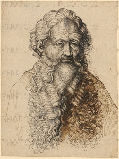 Half-length portrait of a bearded man, pen in black and dark brown, in places heightened with white, page: 18.7 x 14.2 cm, unsigned, Martin Schongauer, (Umkreis / circle), Colmar um 1445–1491 Colmar