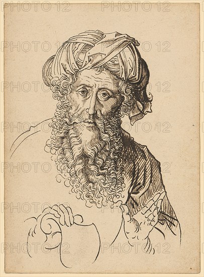 Half-length portrait of a bearded man with a turban and a small escutcheon (?), Pen in brown, Journal: 15.6 x 11.4 cm, Unmarked, Martin Schongauer, (Nachfolger / follower), Colmar um 1445–1491 Colmar