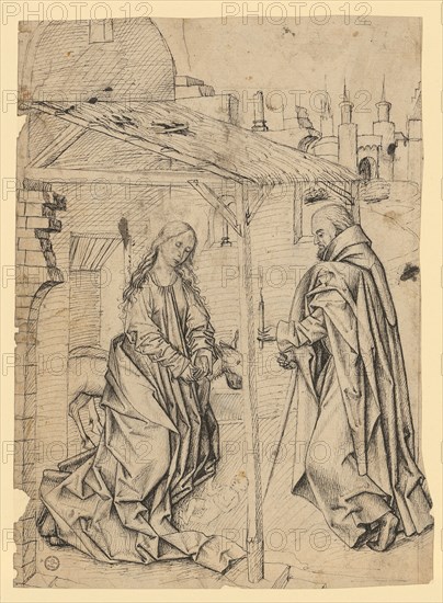The Nativity (Adoration of the Child), c. 1470/80, feather in black, leaf: 28.2 x 21 cm, unmarked, Anonym, Süddeutschland, um 1470/80