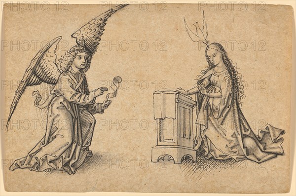 The Annunciation to Mary, end of the 15th century, pen in black, gray washed, folio: 10.5 x 15.6 cm, unsigned, Anonym, Süddeutschland (Oberrhein?), Ende 15. Jh.