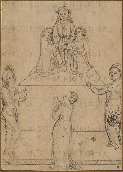 Wedding Allegory, c. 1490, feather in black-gray, sheet: 22.4 x 16.1 cm, unsigned, Anonym, Süddeutschland (Franken), um 1490?