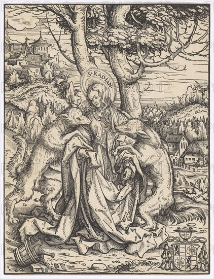 The hl., Radiana, woodcut, leaf: 20.6 x 15.7 cm, inscribed in the gloriole: S.RADIAN, u, ., l, ., monogrammed: H B ., u, ., r., Coat of arms of Salzburg Archbishop Matthäus Lang, Hans Burgkmair d. Ä., Augsburg 1473–1531 Augsburg