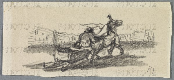 Untitled [A horse dashing off with a sled], 1918, pencil on thin paper, mounted on secondary picture carrier, pasted in passepartout, folio: 5.3 x 12 cm, U. r., Monogrammed in pencil: R.G., Rudolf Grossmann, Freiburg i. Br. 1882–1941 Freiburg i.Br.