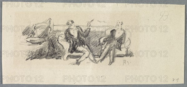 Untitled [Two gentlemen sitting on a sofa], 1918, pencil on thin paper, mounted on secondary support, pasted in passe-partout, sheet: 7.3 x 16.1 cm, R. under monogram in pencil: R. G., Rudolf Grossmann, Freiburg i. Br. 1882–1941 Freiburg i.Br.