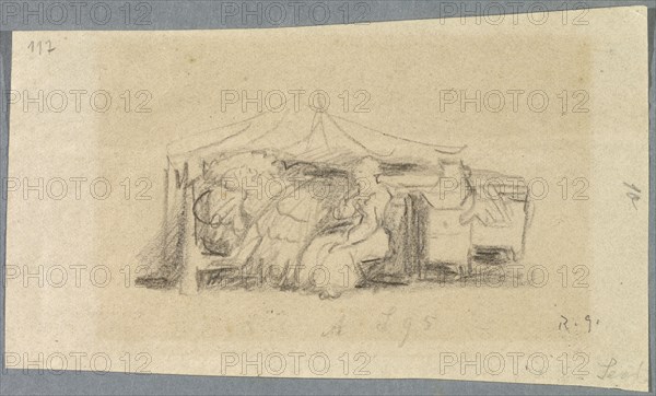 Untitled [A Sleeping Man in Bed and a Woman Sitting at the Bed], 1918, pencil on thin paper, mounted on secondary support, pasted in passepartout, foliate: 7.7 x 14.6 cm, U. r., Monogrammed in pencil: R.G., Rudolf Grossmann, Freiburg i. Br. 1882–1941 Freiburg i.Br.