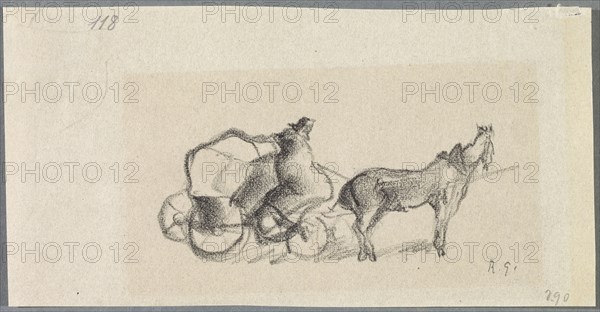 Untitled [Side view of carriage with horse], 1918, pencil on thin paper, mounted on secondary picture carrier, pasted in passe-partout, Journal: 8 x 15.6 cm, U. r., Monogrammed in pencil: R.G., Rudolf Grossmann, Freiburg i. Br. 1882–1941 Freiburg i.Br.