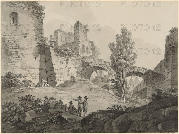 Ruined landscape with destroyed castle and two-bridge, ink and quill, sheet: 23.8 x 31.8 cm, not marked, Adrian Zingg, St. Gallen 1734–1816 Leipzig