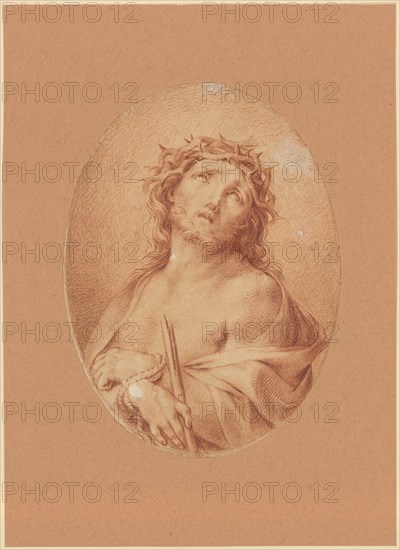 Ecce homo !, red chalk, leaf: 22.8 x 16.9 cm (highly oval), not referenced, Guido Reni, (Nachahmer / imitator), Bologna oder Calvenzano 1575–1642 Bologna