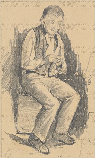 Sitting farmer, pencil, sheet: 15.3 x 9.2 cm, Not marked, Alexandre Calame, Vevey 1810–1864 Menton