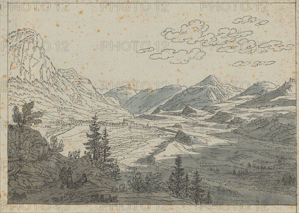 Schamserthal by Zillis, ink and quill, washed, rectangular edging, quadratic netting in pencil, folia: 22.3 x 29.2 cm, U. l., inscribed with spring: Schonserthal at Zillis, Gabriel Ludwig Lory, Bern 1763–1840 Bern