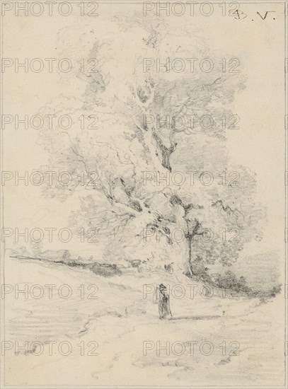 Landscape with tree on the way, pencil, sheet: 12.1 x 9.1 cm, U. r., monogrammed with feather: B.V., Benjamin Vautier d. Ä., Morges/Waadt 1829–1898 Düsseldorf