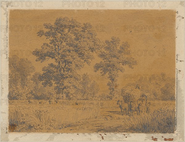 Harvest landscape, pencil on yellow-brown toned field of view, sheet: 12.3 x 16.1 cm, U. l., signed in pencil: RZünd, Robert Zünd, Luzern 1827–1909 Luzern