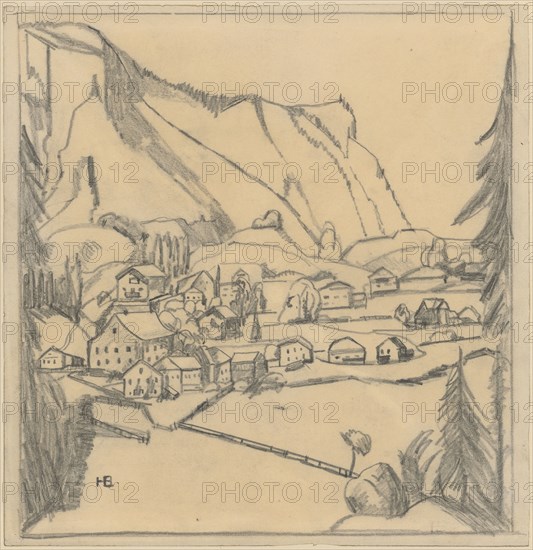 Toggenburg landscape, pencil, single-line rectangle edging, sheet: 29.7 x 29 cm, U. l., monogrammed in pencil: HB [liegiert], Hans Brühlmann, Amriswil/Thurgau 1878–1911 Stuttgart