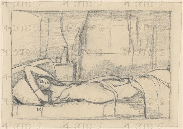 Sleeping girl act, pencil, one-line rectangle edging, sheet: 12.7 x 18.2 cm (largest mass), U. l., monogrammed in pencil: HB [ligated], Hans Brühlmann, Amriswil/Thurgau 1878–1911 Stuttgart