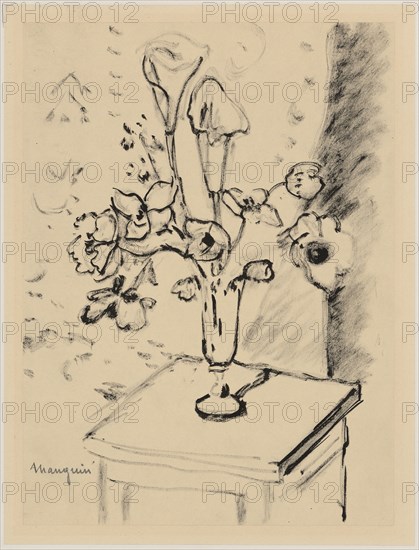 Still life with flowers, ink on yellowish paper, leaf: 26.8 x 19.9 cm, U. l., Signed in pencil: Manguin, Henri-Charles Manguin, Paris 1874–1943 St-Tropez