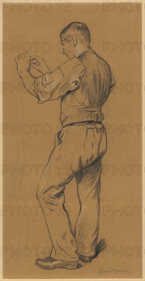 Young gardener, chalk, heightened with white, on brown paper, leaf: 48 x 24 cm, U. r., Signed in pencil: Hans Thoma, Hans Thoma, Bernau im Schwarzwald 1839–1924 Karlsruhe