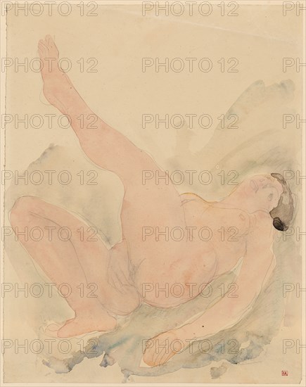 Female, lying nude, watercolor and pencil, leaf: 34.7 x 27.9 cm, U. r., monogrammed in pencil: AR, Auguste Rodin, Paris 1840–1917 Meudon